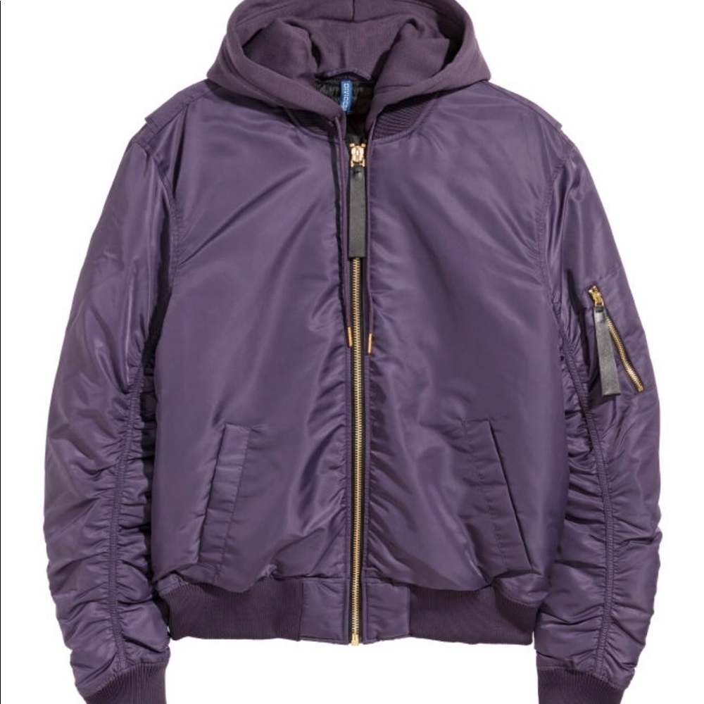 Purple Hooded Bomber Jacket